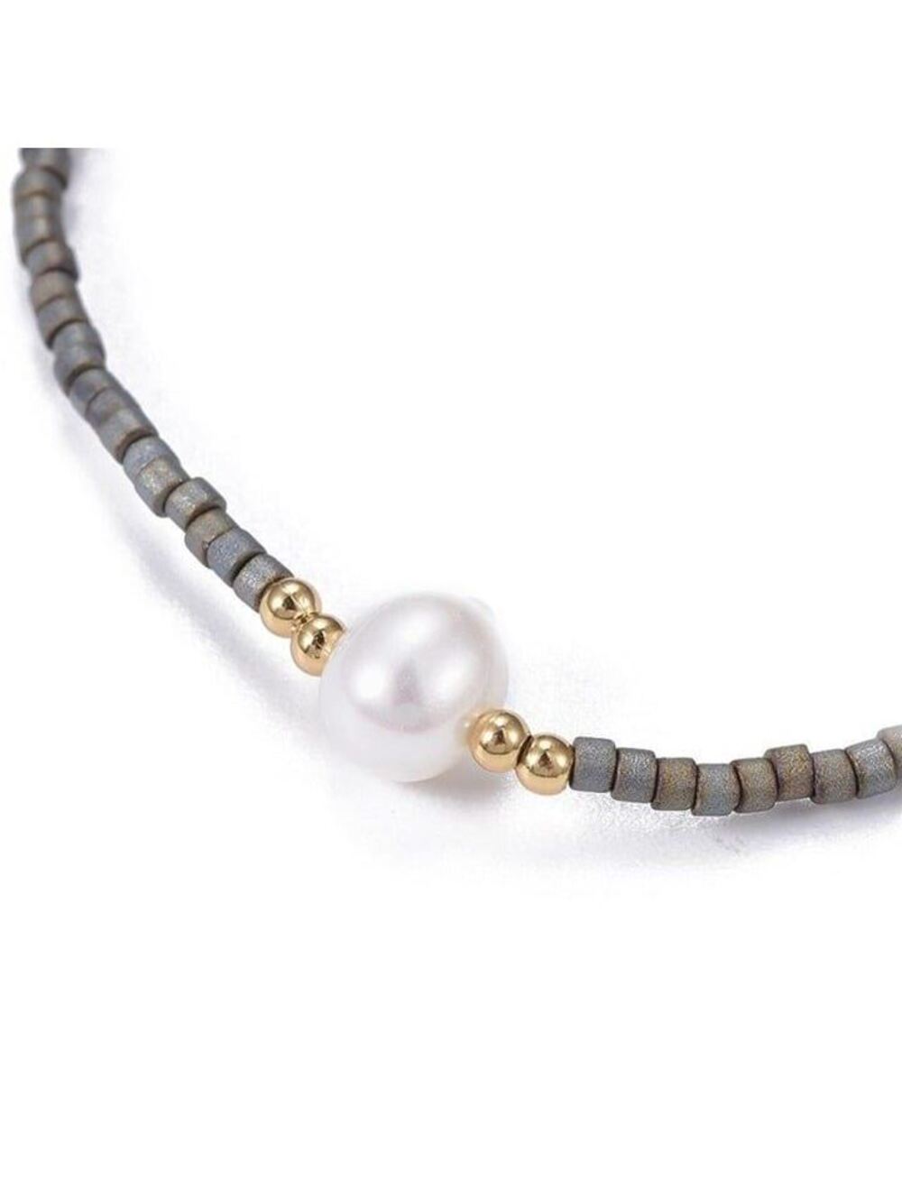 Handcrafted Real Freshwater Pearl Gray Japanese Glass Beads Bracelet
